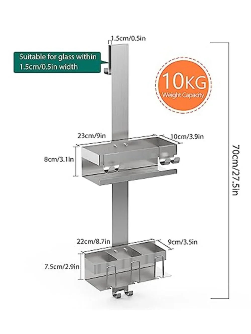 Over Door Shower Caddy Stainless Steel Bathroom Organizer Rustproof Hanging Rack